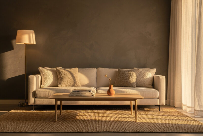 Beige et gris chaud : la déco de salon chaleureuse