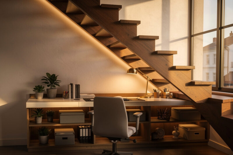 Comment aménager un coin bureau sous un escalier quart tournant ?