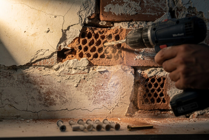 Visser dans une brique plâtrière ancienne sans la casser