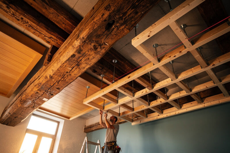 Habillage entre poutres de plafond : les caissons autoporteurs